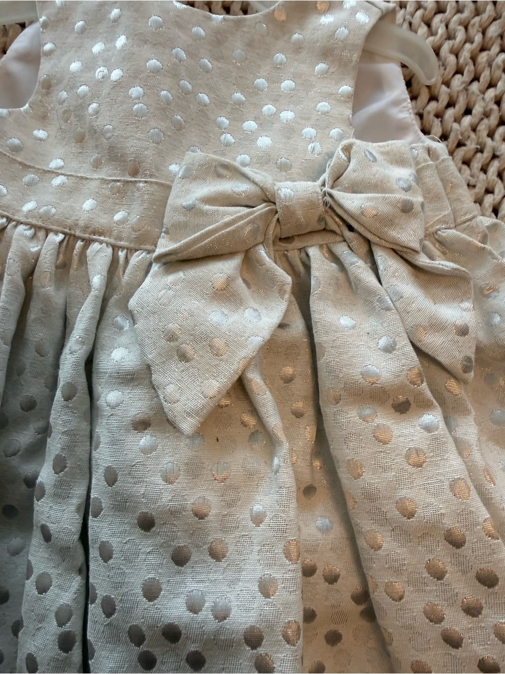 Girls white Polka Dot Party Dress with Bow - Picture 2 of 4